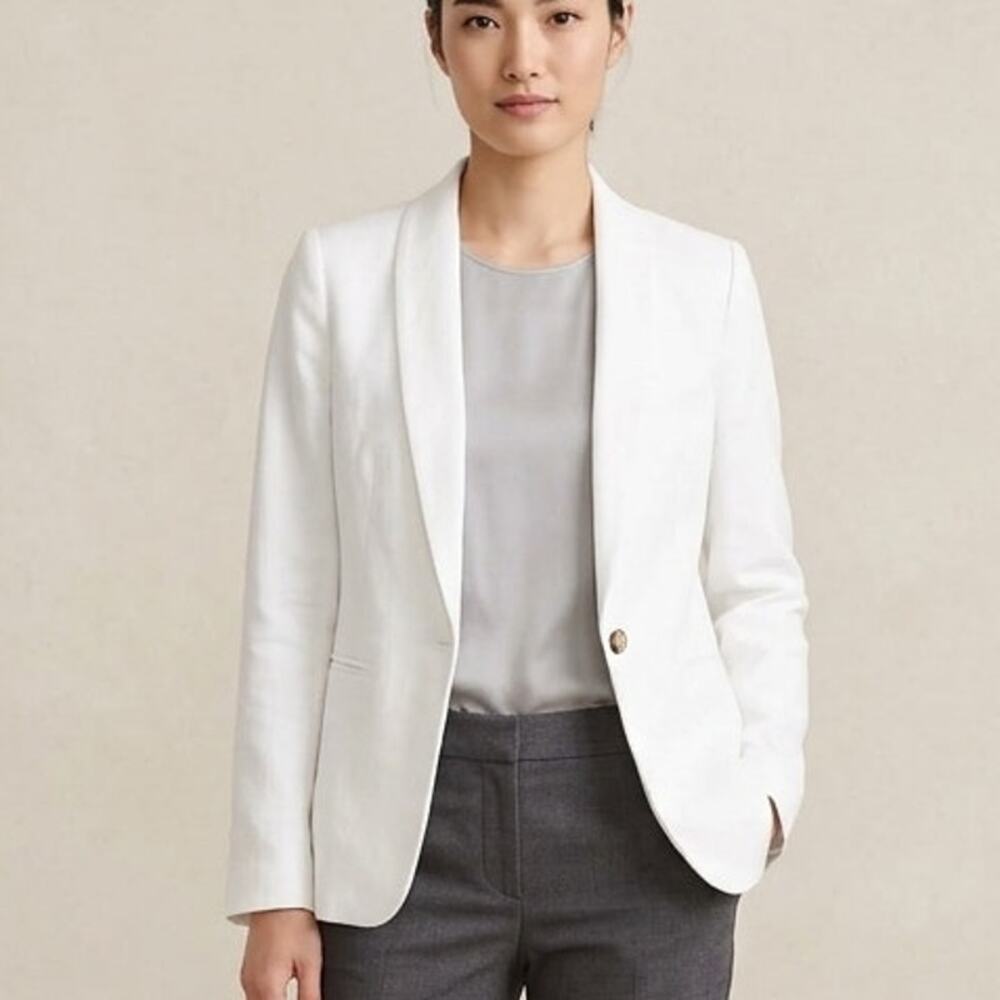 J.Crew Parke Blazer Size 6 White Linen Blend Single Button Shawl Collar Jacket